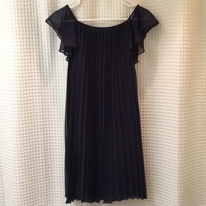 Pleated Navy Dress